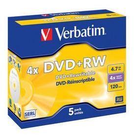 DVD+RW Matt Silver 4x 4.7 GB - 5 Pack Jewel Case Optical Media 