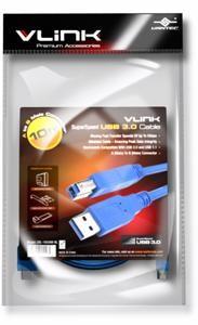 VLink SuperSpeed USB 3.0 Type A Male to Type B Male 1.8m Cable 
