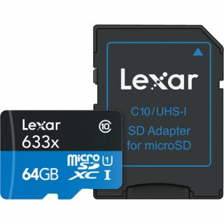 MicroSDXC 64GB UHS-I 633x Memory Card with SD Adapter 