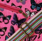Ladies Canvas Cross Body Lulu Messenger - Butterfly Print Pink