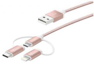 JMLC10 3-in-1 USB to Lightning/ Micro-USB/ USB Type C 1m Charge & Sync Cable - Rose Gold 