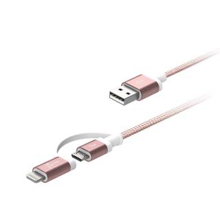 JALC15 2-in-1 USB to Lightning and Micro-USB 1m Charge & Sync Cable - Rose Gold 