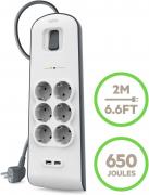 BSV604vf2M 6-Outlet Surge Protector w/USB - Grey/White