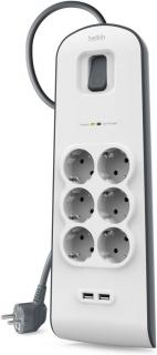 BSV604vf2M 6-Outlet Surge Protector w/USB - Grey/White 