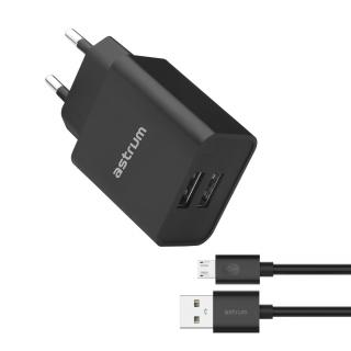 Pro Dual U24 12W 2.4A Dual USB Fast Travel Charger With Micro USB Cable - Black 