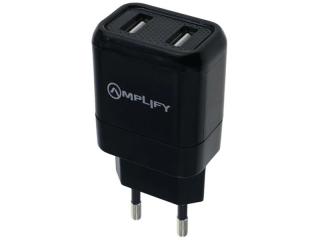 AMP-8039-BK Dual USB Wall Charger with Micro USB Cable - Black 