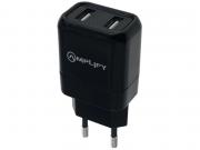 AMP-8039-BK Dual USB Wall Charger with Micro USB Cable - Black